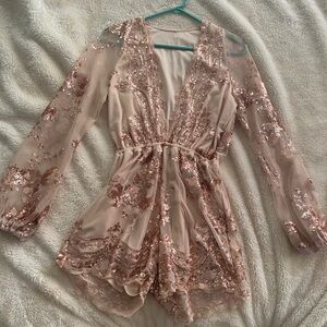 Rose Gold Sequin Sheer Romper